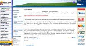 Immagine sito Regione Puglia - Dichiarazione Negro su case senza acqua