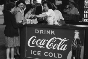 A Coca-Cola stall at Wembley Stadium during the Olympic Games in London, August 1948. (Photo by Topical Press Agency/Hulton Archive/Getty Images)